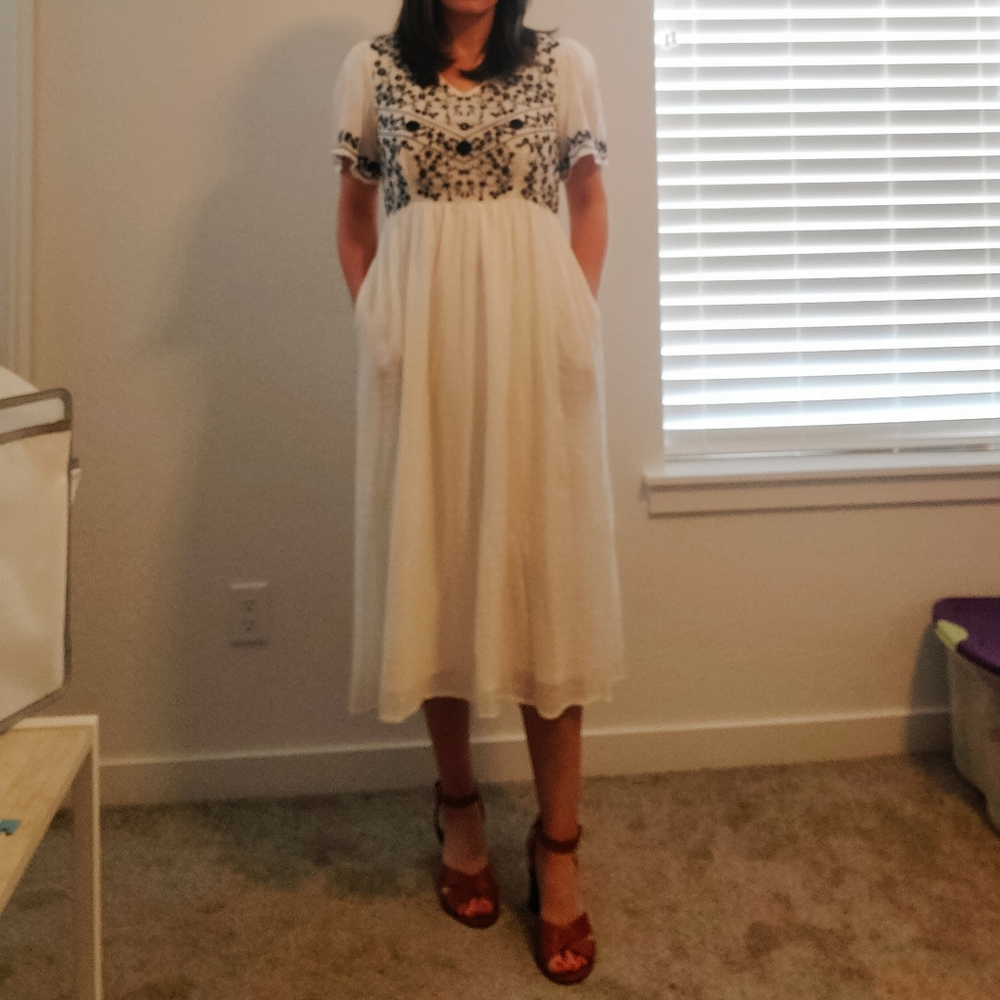 White Embroidered Midi Dress